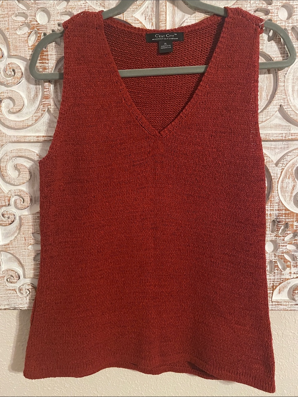 august silk Red Textured Knit Sleeveless Tank